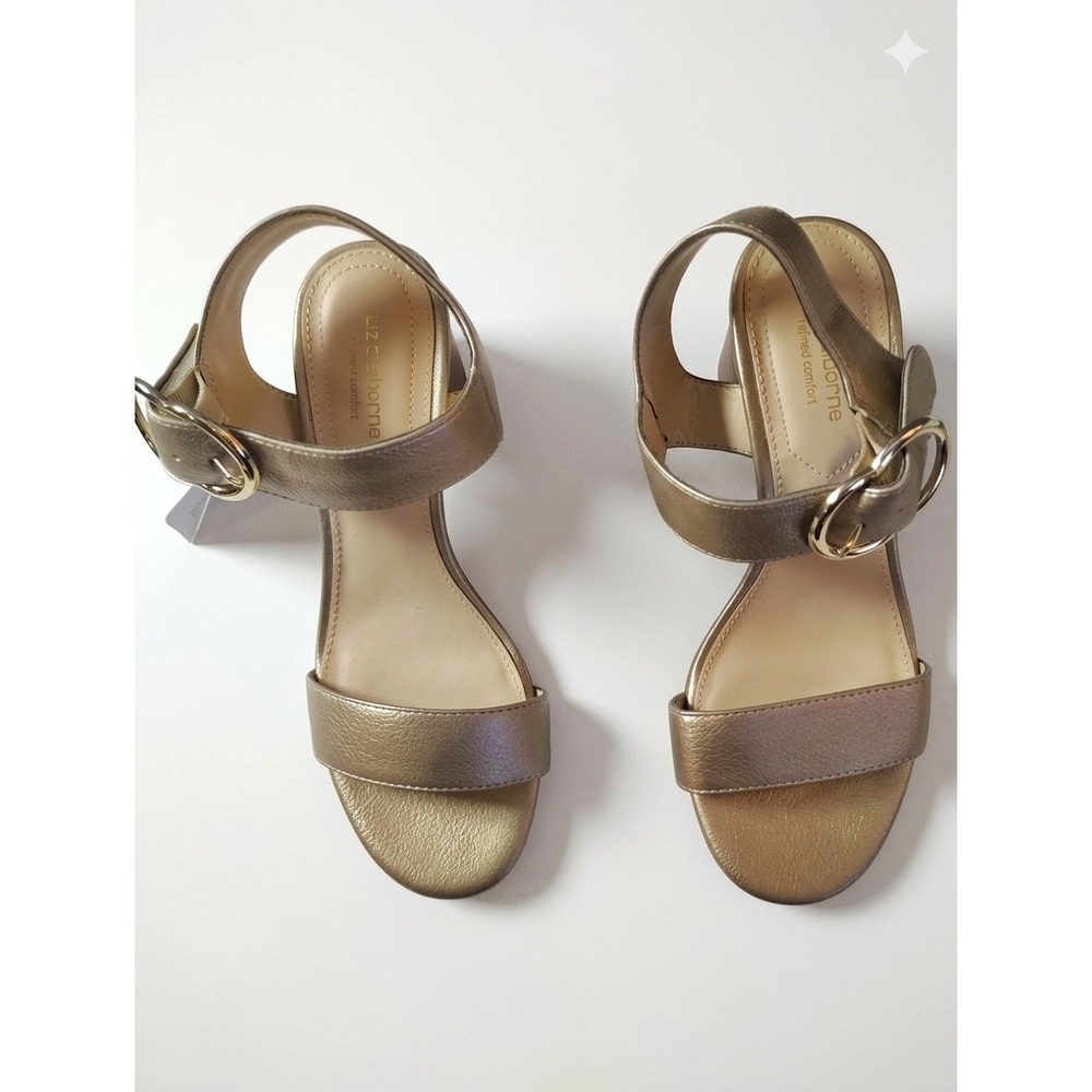 Liz Claiborne Platinum Gold Metallic Block Heel Sandals Women's Size 5 Medium